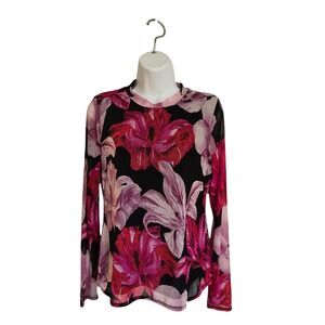 INC International Concepts Black‎ Floral Long Sleeve Mesh Mock Neck Size S /0212